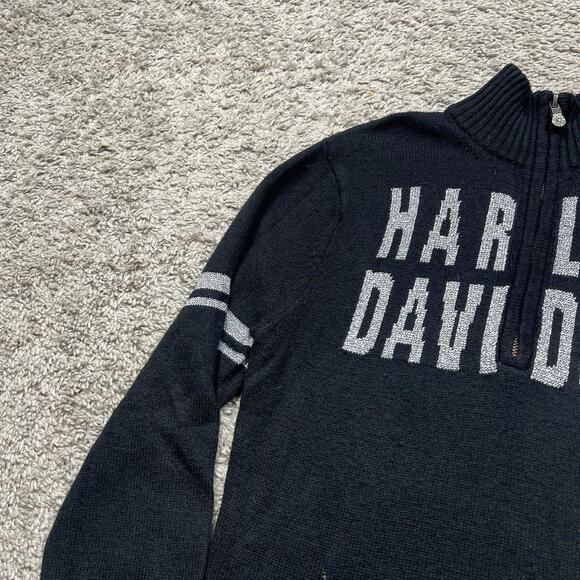 Harley Davidson Sweater Womens Large 1/4 Zip Pullover Wool Blend Black Logo - Picture 3 of 9